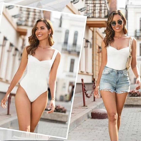 Aranmei Bodysuit XL NEW Sweetheart Neckline Sleeveless White Stretch Capsule - Picture 1 of 6